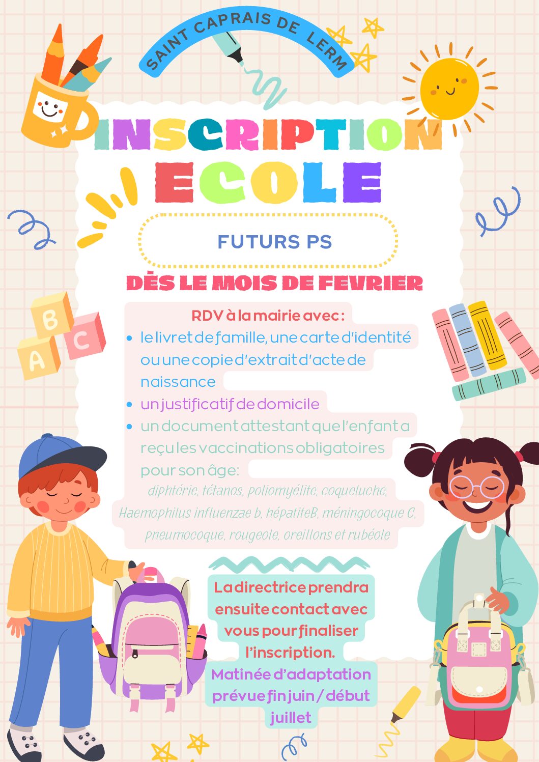 INSCRIPTION RENTRÉE DES CLASSES 2026/2027