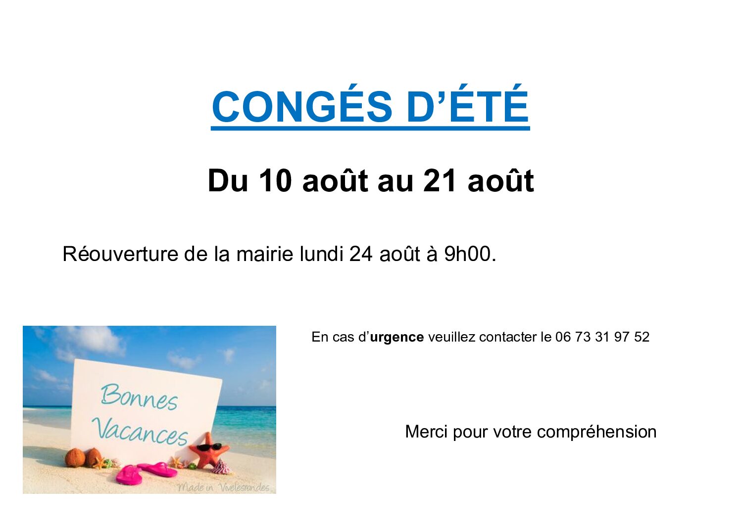 FERMETURE ESTIVAL MAIRIE