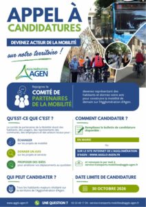 APPEL A LA CANDIDATURE – COMITÉ DE PARTENAIRES MOBILITÉ – AGGLO AGEN